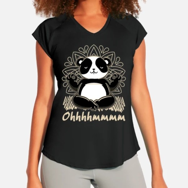 Camiseta deporte mujer Yoga panda meditaciu00f3n qigong gimnasia