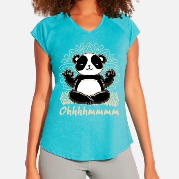 Camiseta deporte mujer Yoga panda meditaciu00f3n qigong gimnasia