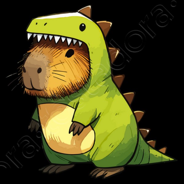 Capibara esbozada con disfraz de dinosa