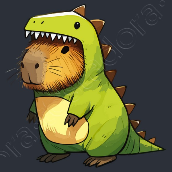 Capibara esbozada con disfraz de dinosa