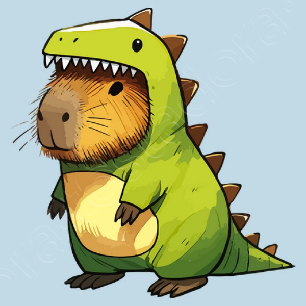 Capibara esbozada con disfraz de dinosa