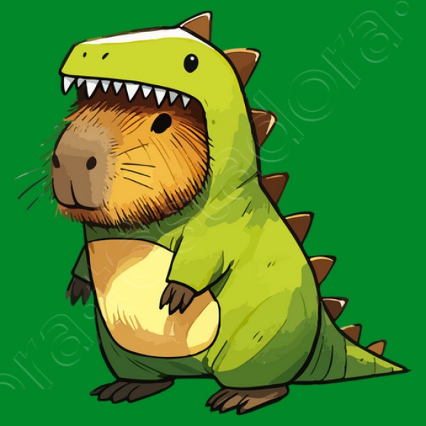 Capibara esbozada con disfraz de dinosa