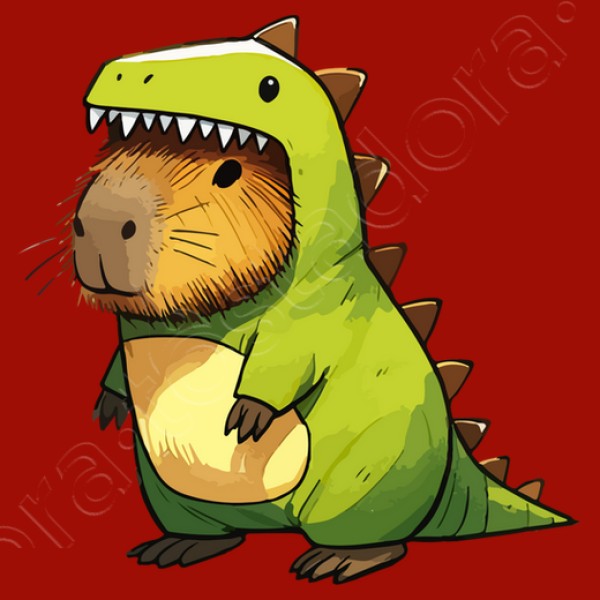 Capibara esbozada con disfraz de dinosa