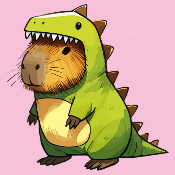 Capibara esbozada con disfraz de dinosa