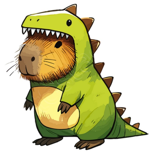 Capibara esbozada con disfraz de dinosa