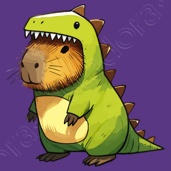 Capibara esbozada con disfraz de dinosa
