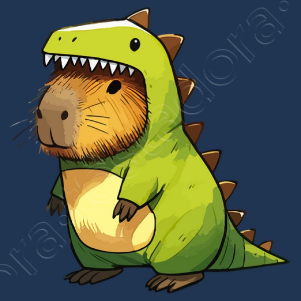 Capibara esbozada con disfraz de dinosa