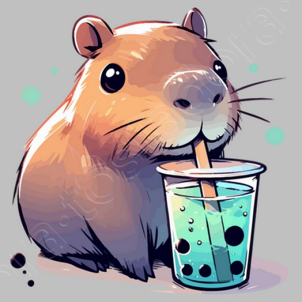 El capibara bebe tu00e9 de boba