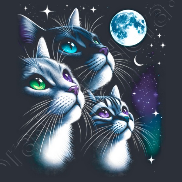 Gatos a La Luz de la Luna Llena Gatitos