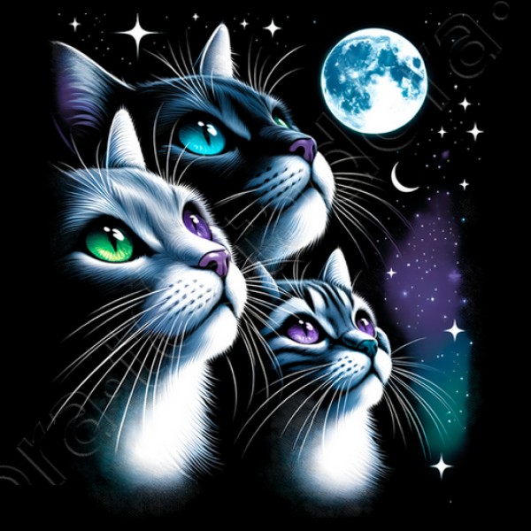 Gatos a La Luz de la Luna Llena Gatitos