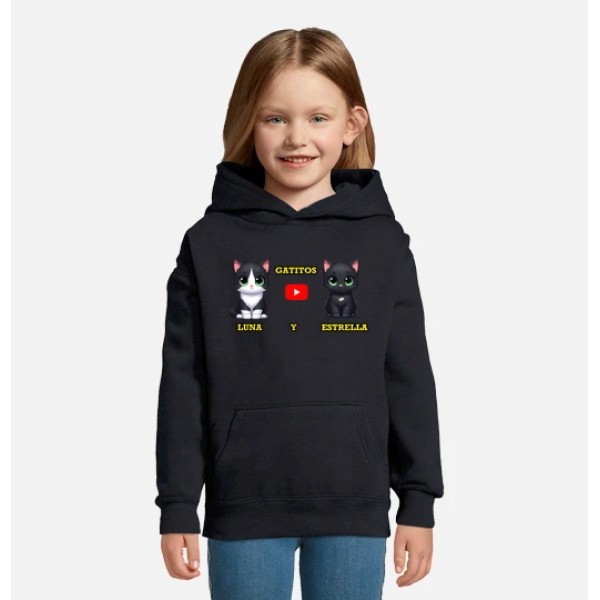 Jersey manga larga con capucha de gatitos Luna y Estrella Kawaii niu00f1os gris