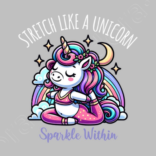 Lindo unicornio haciendo yoga