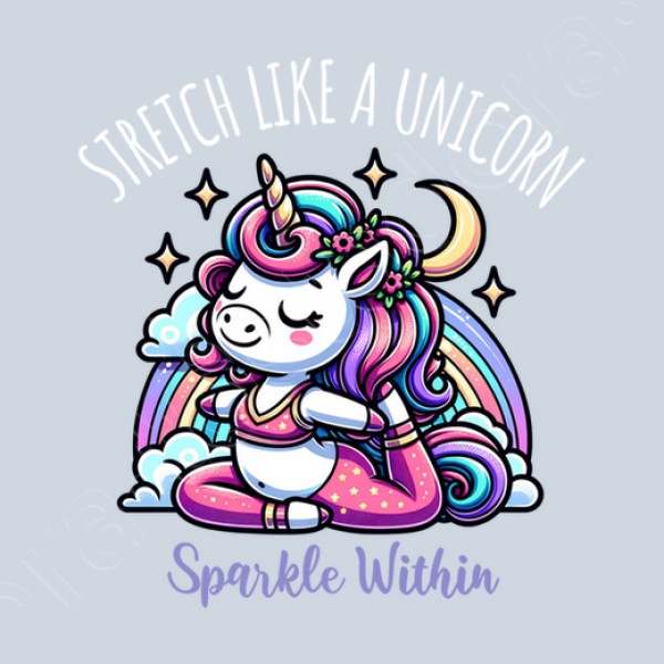 Lindo unicornio haciendo yoga